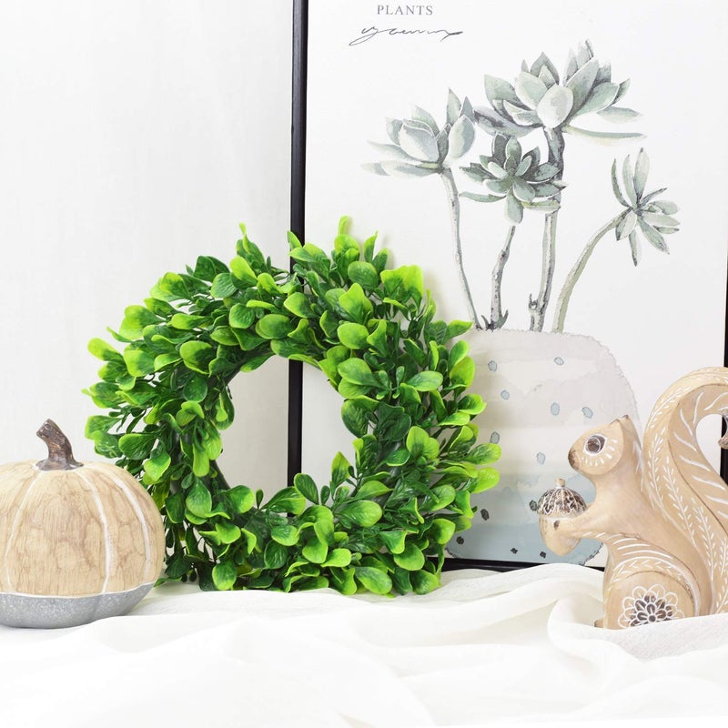 Lvydec Artificial Green Leaves Wreath - 10" Mini-Sized Boxwood Wreath for Window Wall Decor Front Door Home Decoration - Image 2